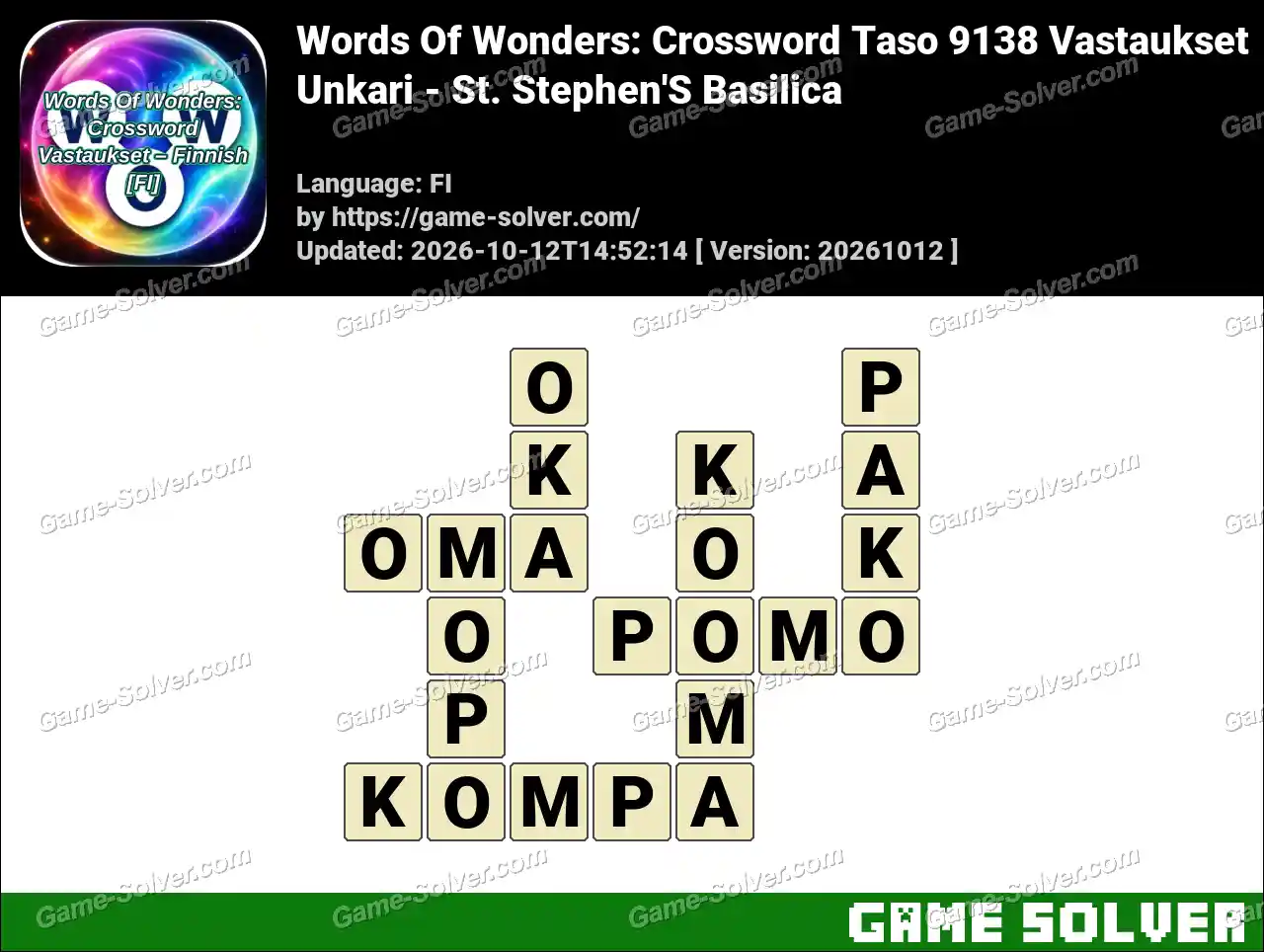 Words Of Wonders: Crossword Taso 9138 Vastaukset – Unkari – St. Stephen’S Basilica